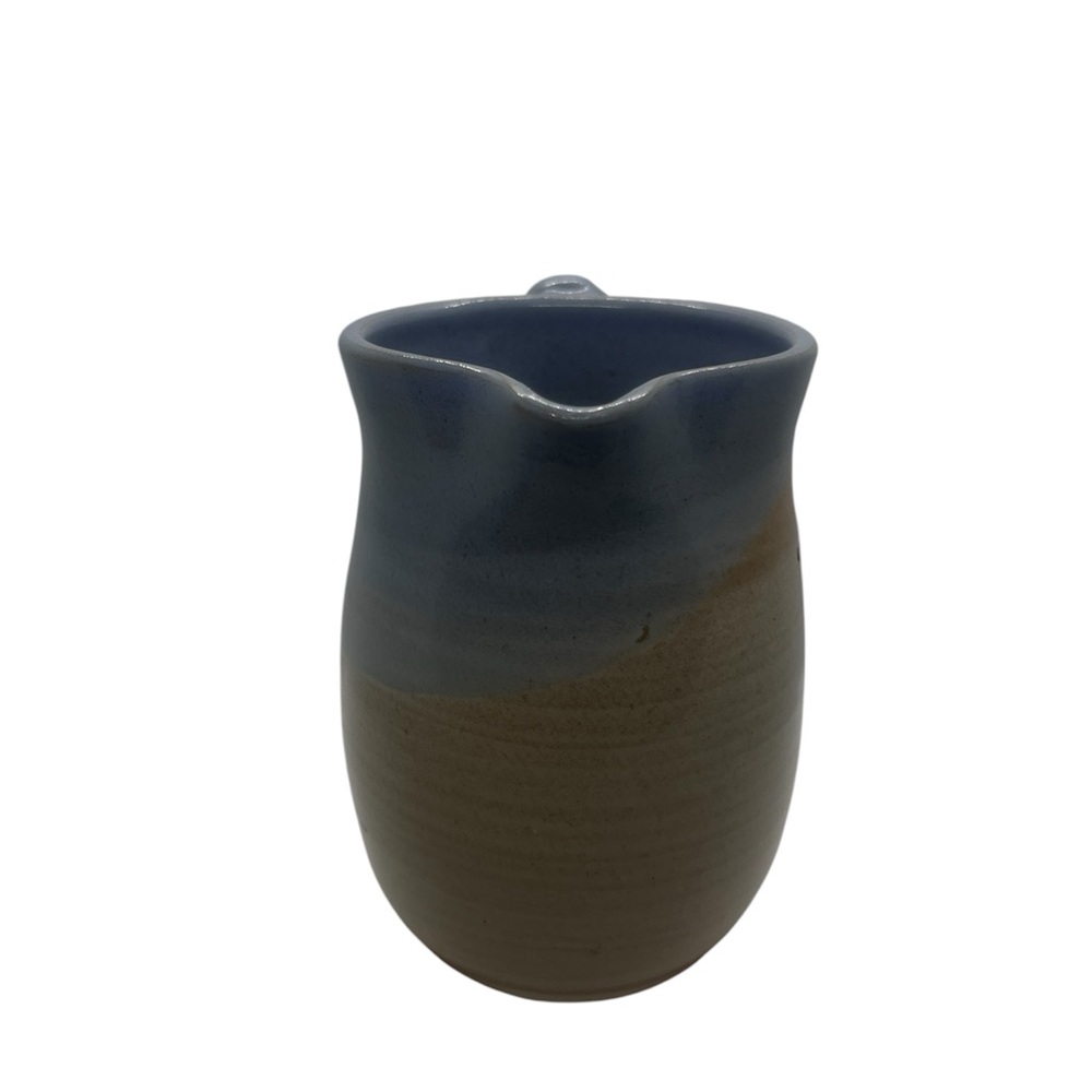 Handmade Studio Pottery Creamer Pitcher Blue Tan Woodland Tree Mug Signed‎ 5" - Picture 2 of 6